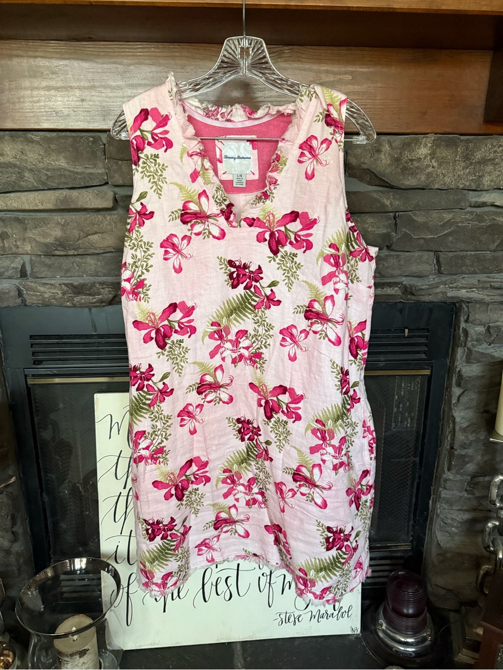 NWOT Tommy Bahama Pink Floral Linen Dress L